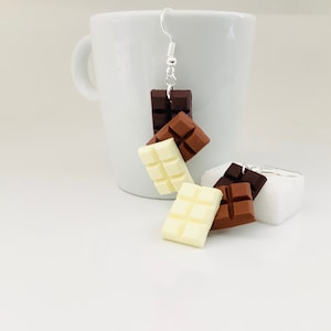 Trio Fimo chocolate bar earrings, gourmet jewelry, costume jewelry, food jewelry image 3