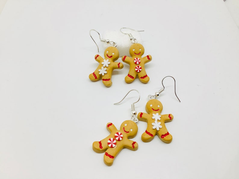 Bonhomme pain dépice fimo, bijoux gourmand, boucles doreilles fantaisies, boucles d oreille Noël, hypoallergénique image 1