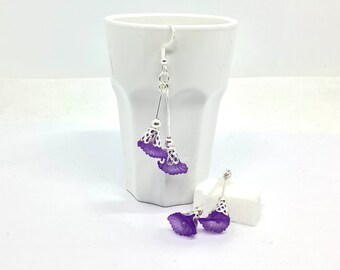 Boucles d’oreilles fleurs violettes, boucles d’oreilles pendantes fantaisies