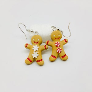 Bonhomme pain dépice fimo, bijoux gourmand, boucles doreilles fantaisies, boucles d oreille Noël, hypoallergénique image 2