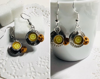 boucles d'oreilles tasse de thé avec cookies fimo, bijoux gourmand, bijoux fantaisie, bijoux charm