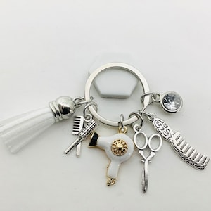 Hairdresser key ring, hairdresser theme, comb, scissors, hair dryer, fun gift