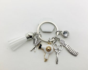 Hairdresser key ring, hairdresser theme, comb, scissors, hair dryer, fun gift