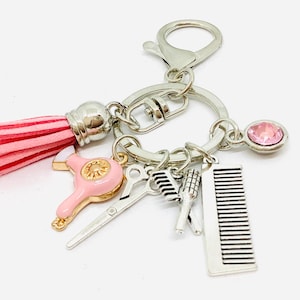 Porte-clé coiffure rose, bijou de sac breloques, idée cadeau femme