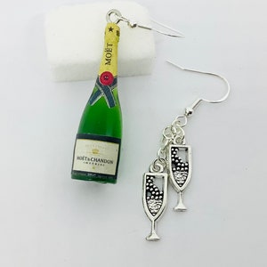 Champagne earrings, fancy resin earrings, offbeat earrings, made in France