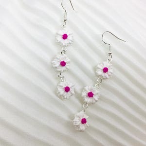 Long floral earrings, fancy fimo flower earrings, gift idea for mom