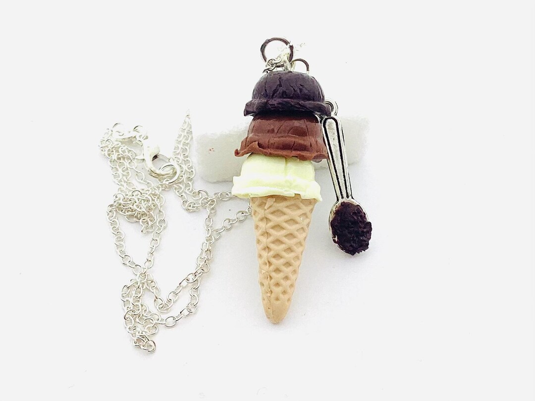 Ice Cream Necklace With 3 Fimo Chocolates, Fancy Necklace, Original ...