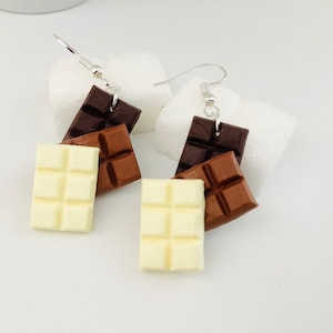 Trio Fimo chocolate bar earrings, gourmet jewelry, costume jewelry, food jewelry image 2