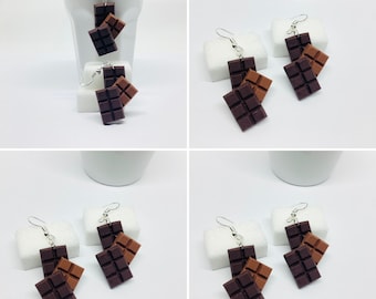 Fimo chocolate bar, gourmet jewelry, fancy earrings, Made in France