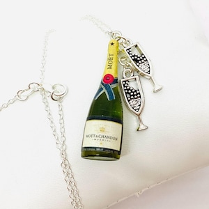 Resin champagne bottle necklace, original costume necklace, party jewelry
