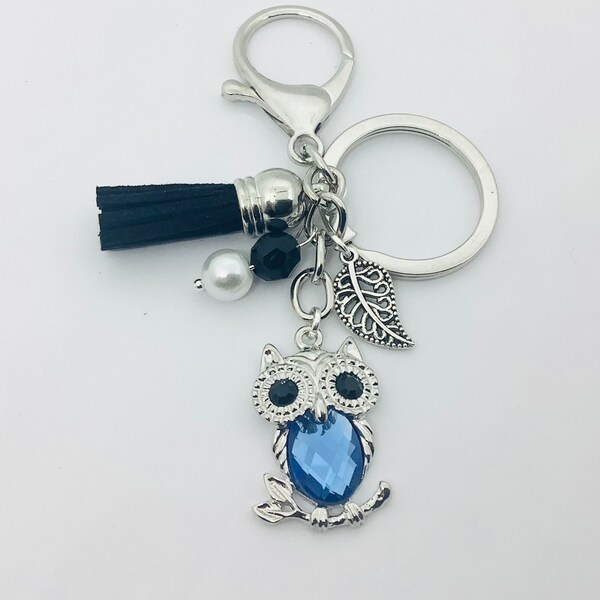 Porte-clés chouette strass, porte-clefs fantaisies, idée cadeau anniversaire