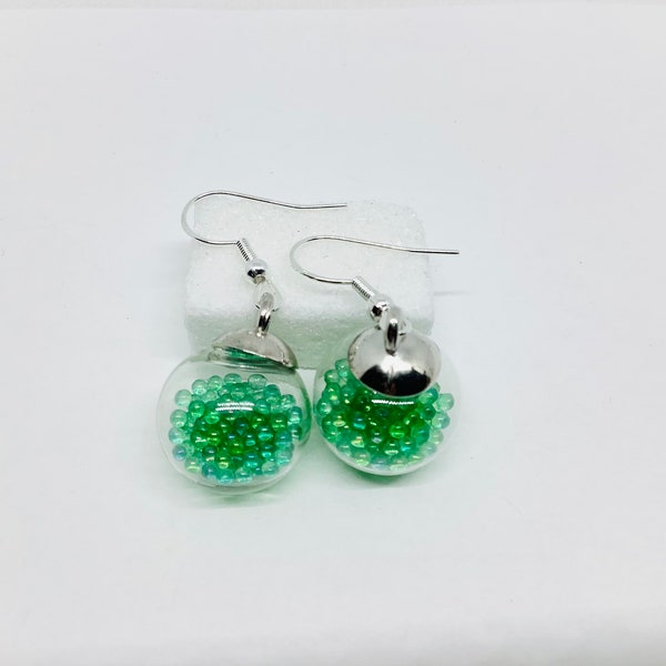 Boucles d’oreilles boule en verre transparente, boucles d’oreilles fantaisies, boucles d’oreilles funk