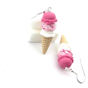 Fimo-Eis-Ohrringe, rosa Fantasie-Ohrringe, Geschenkidee zum Muttertag