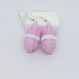 Pink wool ball earrings in fimo, fancy fimo earrings