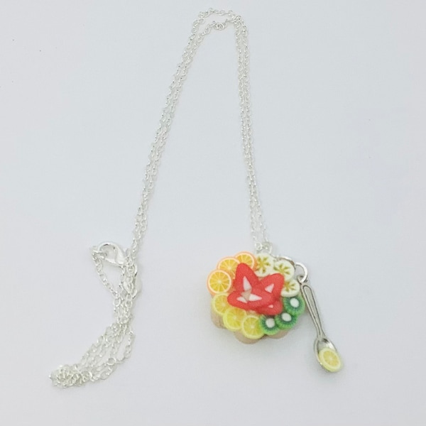 Collier tarte aux fruits fimo, collier fantaisie gourmand, cadeau original