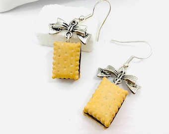 Pendientes de galletas de chocolate Fimo, joyería de comida en miniatura, pendientes novedosos