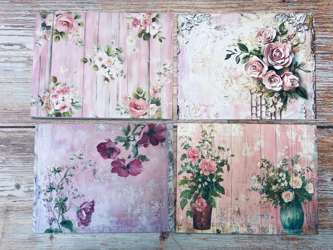 Shabby Pink Floral Greeting Card Set | Handmade Blank Note Cards With ...