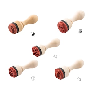 Mini Holzstempel Ø 15 mm – kleine Motivstempel für Karten, Schule, Notizen & DIY | wählbares Motiv | runder Stempel aus Holz