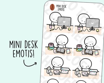 Mini Desk Emotis | Hobonichi Weeks | Hand Drawn Planner Stickers and Bullet Journal Emoti Stickers