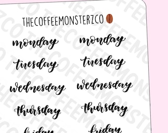 Handwriting Stickers: Days of the Week | Handwriting Script Planner Stickers E567