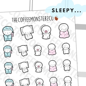 Sleepy Time Emotis | Hand Drawn Planner Stickers and Bullet Journal Emoti Stickers E031