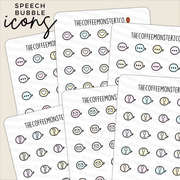 Speech Bubble Icon Stickers | Hand Drawn Planner Stickers and Bullet Journal Emoti Stickers, E1074