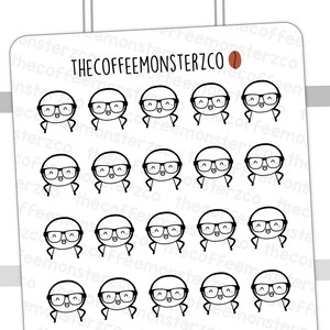 Nerdy Emotis Sticker Sheet | Hand Drawn Planner Stickers and Bullet Journal Emoti Stickers E274