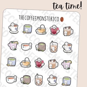 Tea Time Emotis Sampler | Hand Drawn Planner Stickers and Bullet Journal Emoti Stickers E782