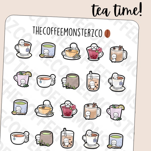 Tea Time Emotis Sampler | Hand Drawn Planner Stickers and Bullet Journal Emoti Stickers E782