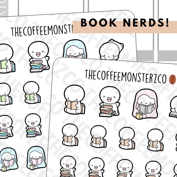 Book Nerd Emotis | Hand Drawn Planner Stickers and Bullet Journal Emoti Stickers E074