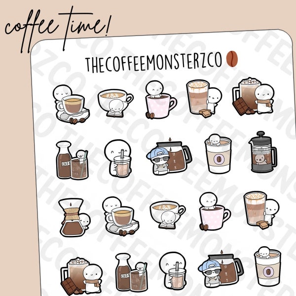 Coffee Time Emotis Sampler | Hand Drawn Planner Stickers and Bullet Journal Emoti Stickers E821