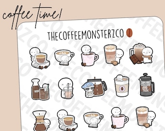 Coffee Time Emotis Sampler | Hand Drawn Planner Stickers and Bullet Journal Emoti Stickers E821