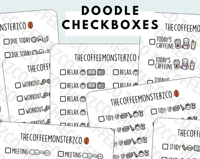 Doodle Checkboxes Planner Stickers Hand Drawn Planner Stickers and ...