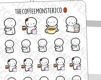 Coffee Lovers Emotis | Hand Drawn Planner Stickers and Bullet Journal Emoti StickersE049