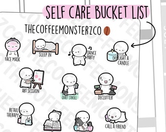 Self Care Bucket List | Hand Drawn Planner Stickers and Bullet Journal Emoti Stickers E554