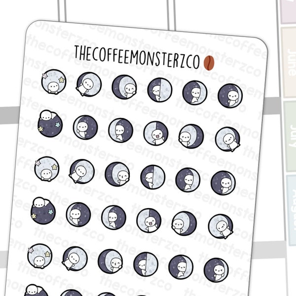 Moon Phase Emotis | Hand Drawn Planner Stickers and Bullet Journal Emoti Stickers E1006