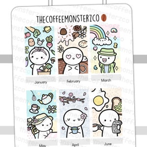 Monthly Headings Hobonichi Weeks | Hand Drawn Planner Stickers and Bullet Journal Emoti Stickers, E1041
