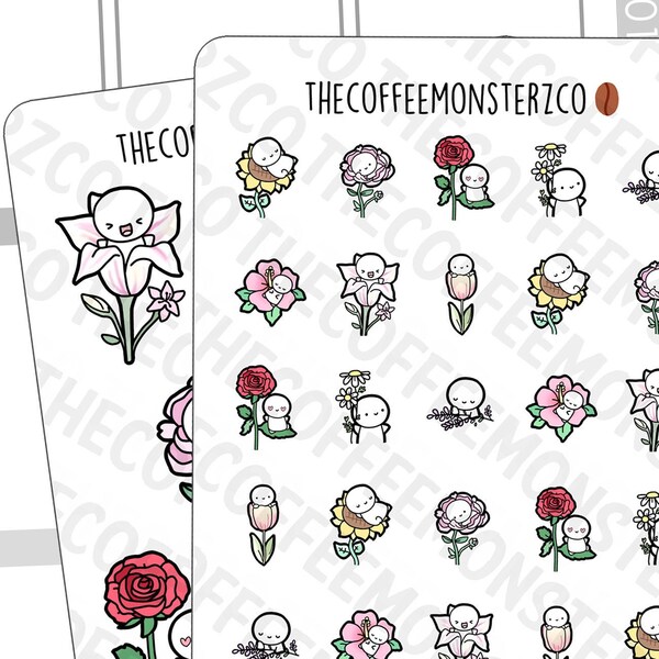 Flower Emotis Sampler | Hand Drawn Planner Stickers and Bullet Journal Emoti Stickers E640