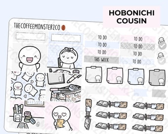 Classic Emotis Hobonichi Cousin  Kit | Hand Drawn Emoti Planner Sticker Kit, 1.3" Wide Columns