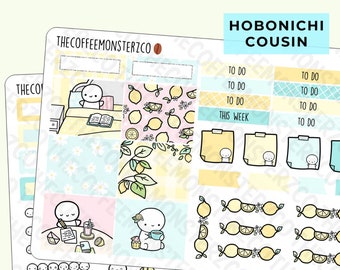A New Day Hobonichi Cousin  Kit | Hand Drawn Emoti Planner Sticker Kit, 1.3" Wide Columns