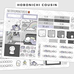 A Gloomy Week Hobonichi Cousin  Kit | Hand Drawn Emoti Planner Sticker Kit, 1.3" Wide Columns