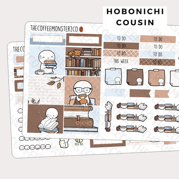 A New Chapter Hobonichi Cousin  Kit | Hand Drawn Emoti Planner Sticker Kit, 1.3" Wide Columns