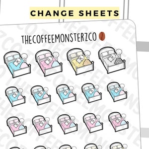 Change Bed Sheets Emotis | Hand Drawn Planner Stickers and Bullet Journal Emoti Stickers E837