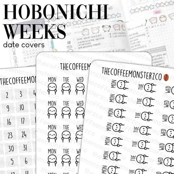 Hobonichi Weeks Date Covers | Hand Drawn Planner Stickers and Bullet Journal Emoti Stickers, E1120