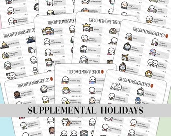 2023 Supplemental Holidays Planner Stickers | Hand Drawn Planner Stickers and Bullet Journal Emoti Stickers, E1070