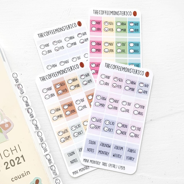 Mini autocollants Hobonichi Tab (4 NOUVELLES COULEURS) | Autocollant d’onglet Emoti pour les semaines hobonichi ou n’importe quel planificateur !