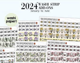 2024 Coordinating Add-ons - Washi Strips Part 1 | Hand Drawn Emoti Planner Stickers Kit, CA24-D