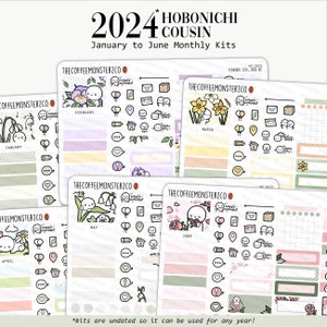 2024 Hobonichi Cousin Monatspackungen - Teil 1 | Handgezeichnete Emoti Planner Sticker Kit, 1,3" Breite Spalten, HC24