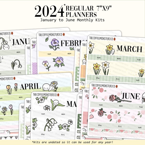 2024 Regular Monthly Kits - Part 1 | Hand Drawn Emoti Planner Sticker Kit, RE24