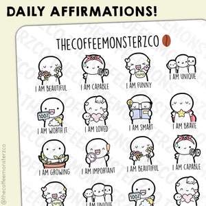 Daily Affirmation Emotis | Hand Drawn Planner Stickers and Bullet Journal Emoti Stickers E925
